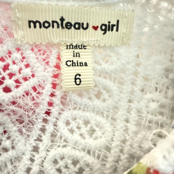 Monteau Girl Blue Stripe Floral Casual Dress Size 6 Ruffle Sleeve Lace Decor - Picture 10 of 11